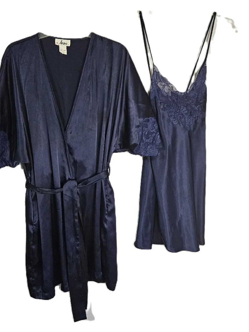 Vintage JOSIE Navy Blue Feminine Robe and Gown Set Size M